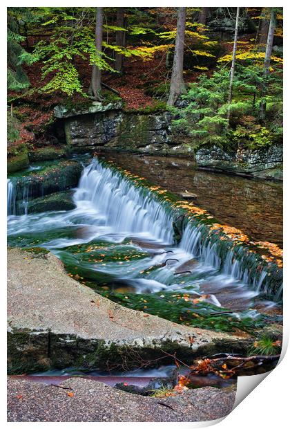 Tranquil Autumn Stream with Waterfall Print by Artur Bogacki