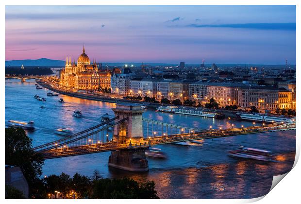 City Of Budapest Evening River View Print by Artur Bogacki