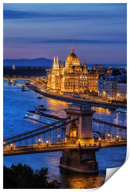 City Of Budapest At Twilight Print by Artur Bogacki