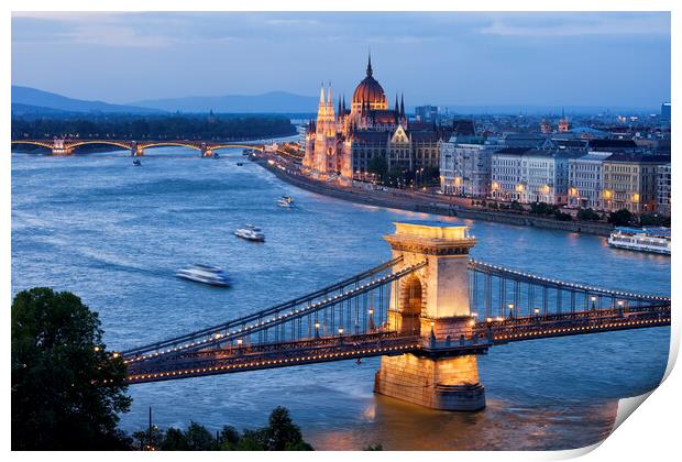 Budapest Cityscape at Dusk Print by Artur Bogacki