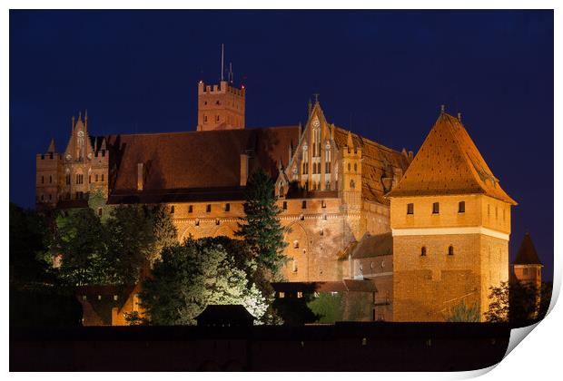 High Castle of the Malbork Castle at Night Print by Artur Bogacki