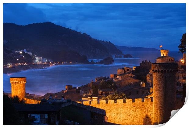 Town of Tossa de Mar by Night on Costa Brava Print by Artur Bogacki