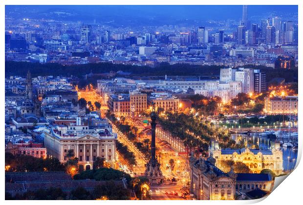 City of Barcelona at Blue Hour Evening Print by Artur Bogacki
