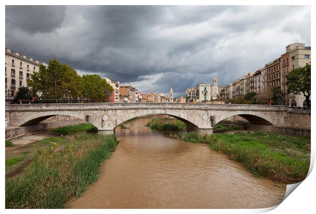Stone Bridge on River Onyar in Girona Print by Artur Bogacki