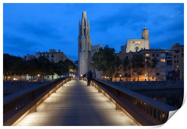 City of Girona by Night in Spain Print by Artur Bogacki