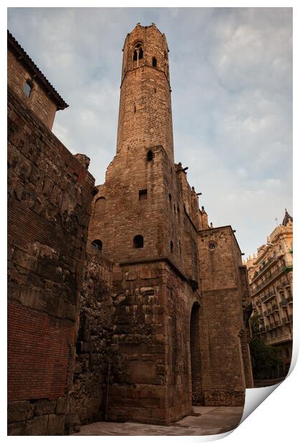 Chapel of St. Agatha Gothic Tower in Barcelona Print by Artur Bogacki