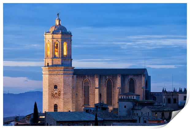 Girona Cathedral at Dusk in Spain Print by Artur Bogacki
