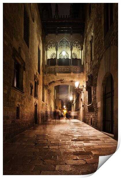 Gothic Quarter in Barcelona at Night Print by Artur Bogacki