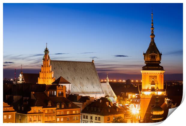 Old Town of Warsaw at Twilight in Poland Print by Artur Bogacki