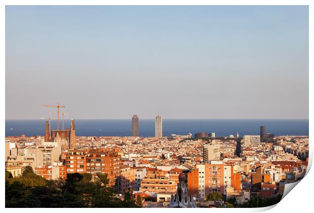 Barcelona Cityscape At Sunset Print by Artur Bogacki