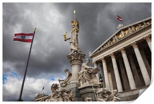 Goddess Athena and Austrian Parliament in Vienna Print by Artur Bogacki