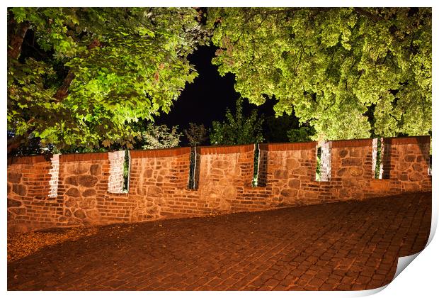 Castle Wall Battlement and Trees at Night Print by Artur Bogacki