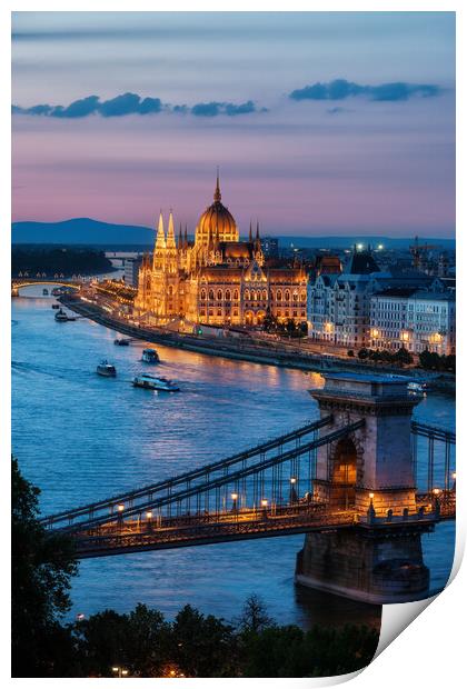 Budapest City at Dusk Print by Artur Bogacki