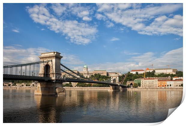 Chain Bridge on Danube River in Budapest Print by Artur Bogacki