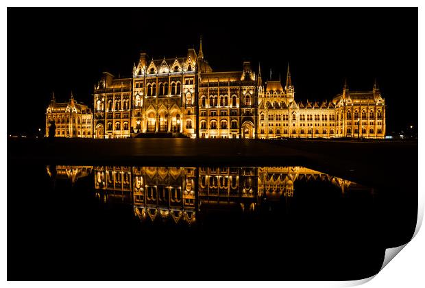 Hungarian Parliament at Night in Budapest Print by Artur Bogacki