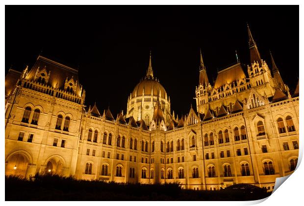 Hungarian Parliament Building at Night in Budapest Print by Artur Bogacki
