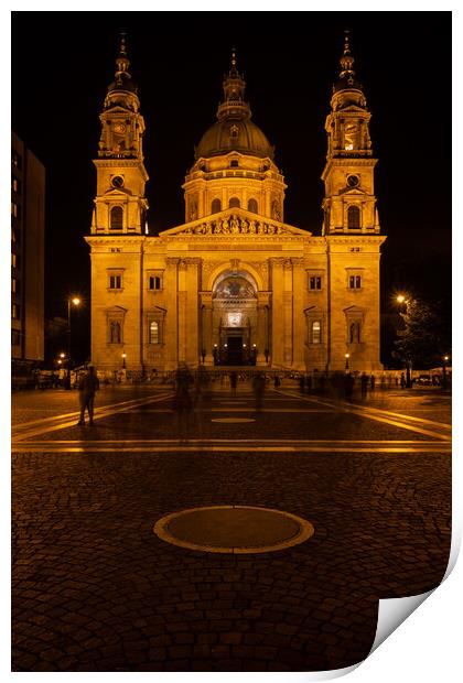 St. Stephen Basilica at Night in Budapest Print by Artur Bogacki