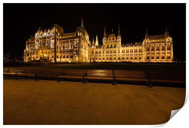 Hungarian Parliament at Night in Budapest Print by Artur Bogacki