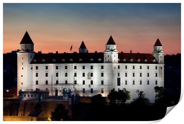 Bratislava Castle Illuminated at Dusk in Slovakia Print by Artur Bogacki