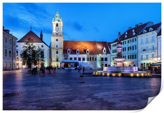 Bratislava Old Town Main Market Square at Night Print by Artur Bogacki