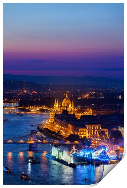 City of Budapest at Blue Hour Twilight Print by Artur Bogacki