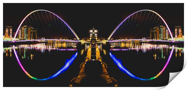 Gateshead Millennium Bridge at night – photo manipulation Print by David Graham