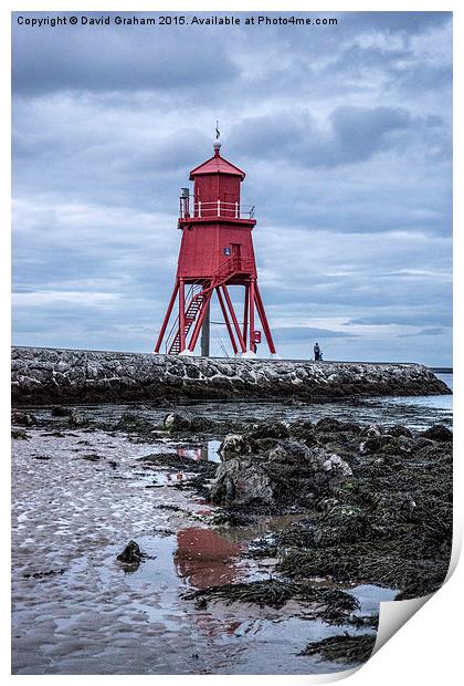 Herd Groyne Lighthouse, South Shields Print by David Graham