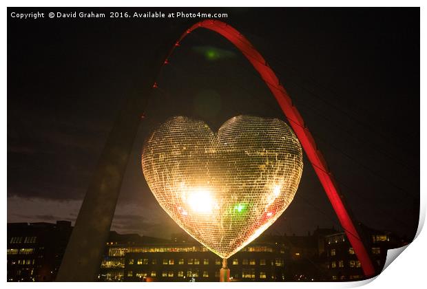Glitter heart next to Gateshead Millennium Bridge Print by David Graham