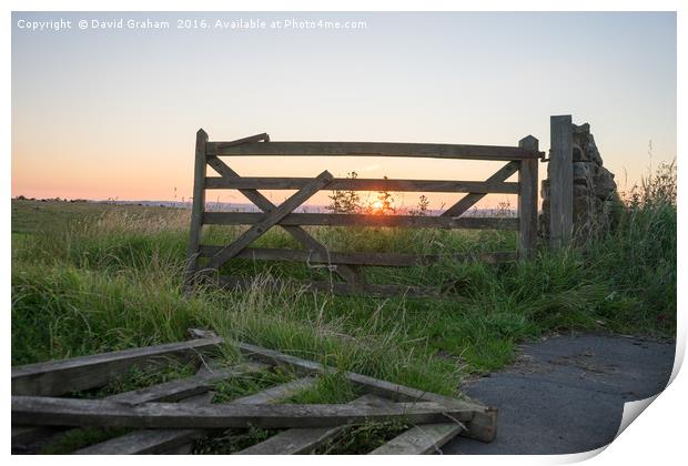 Sunset through a gate Print by David Graham