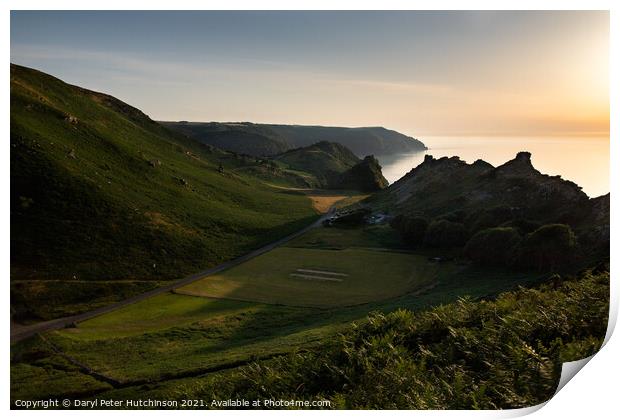 Low sun over The Valley of Rocks, Lynton.  Print by Daryl Peter Hutchinson