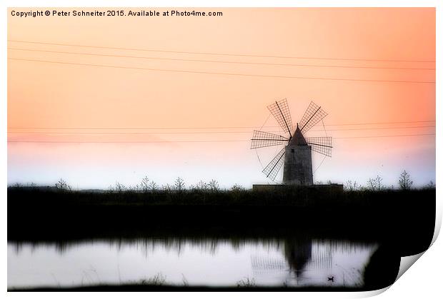 Evening windmill Print by Peter Schneiter