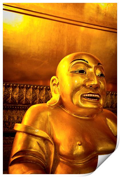 Lucky smiling Buddha of Wat Pho, Bangkok, Thailand Print by Julian Bound