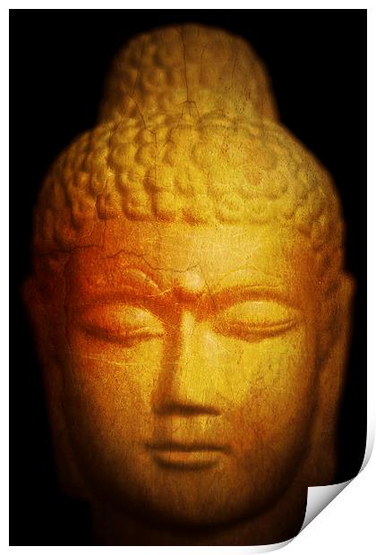 Thai Buddha statue with golden and orange tones Print by Julian Bound