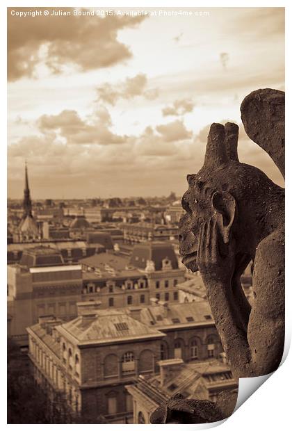  A Gargoyle of Notre Dame, Paris Print by Julian Bound