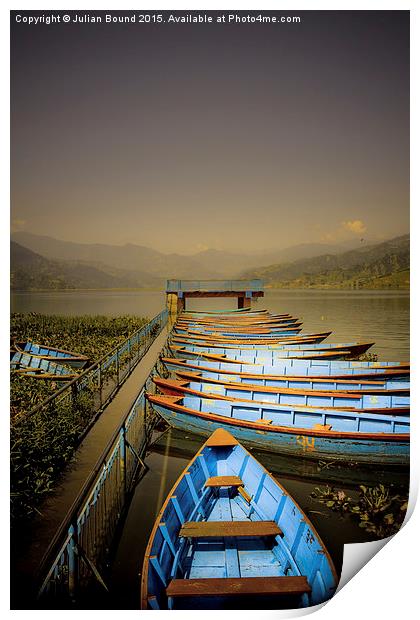 Boats on Phewa Lake, Pokhara, Nepal Print by Julian Bound