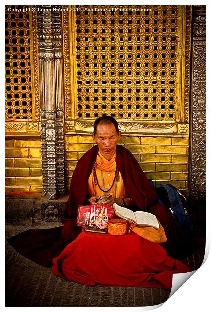 Tibetan Buddhist monk of Kathmandu Print by Julian Bound
