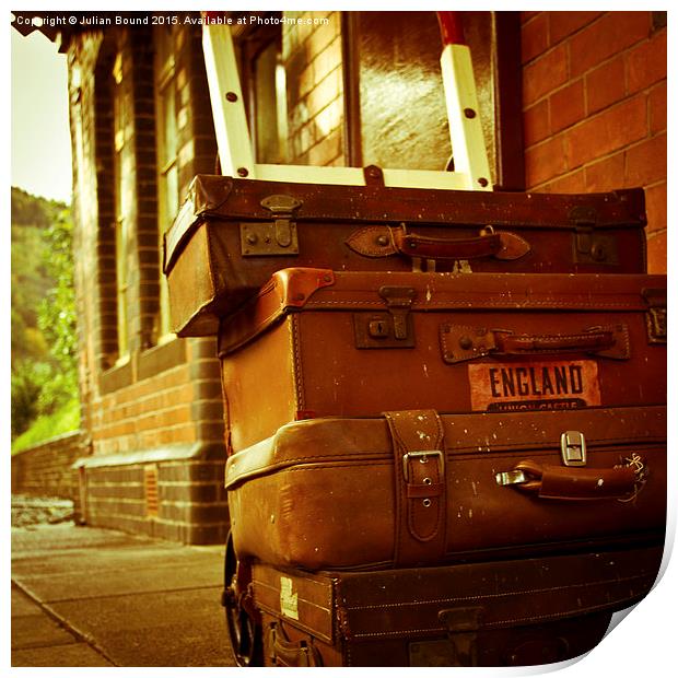  Old fashioned luggage on a train station in Llang Print by Julian Bound