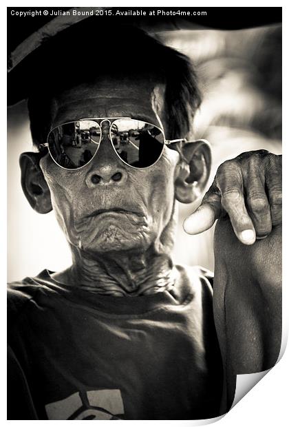 Man in sunglasses in Yogyakarta, Indonesia Print by Julian Bound