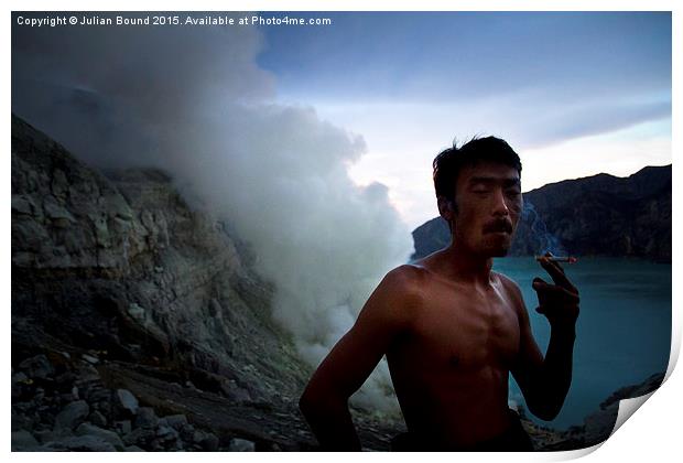 Sulphur miner of Ijen volcano, Java, Indonesia Print by Julian Bound