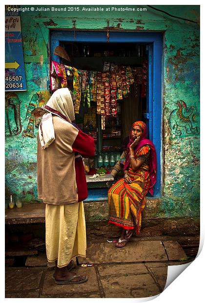 The Streets of Old Town Varanasi, Varanasi, India Print by Julian Bound