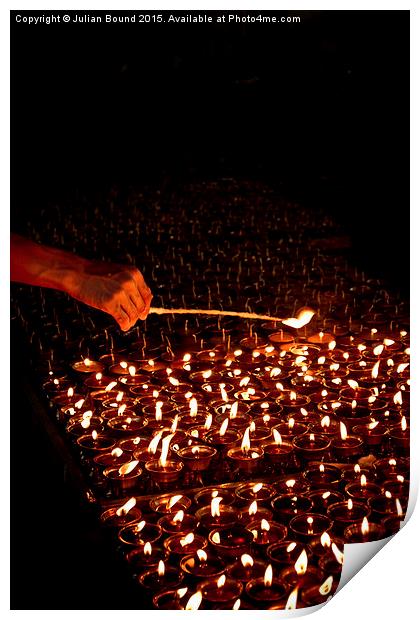  Candle blessings, Kathmandu, Nepal Print by Julian Bound