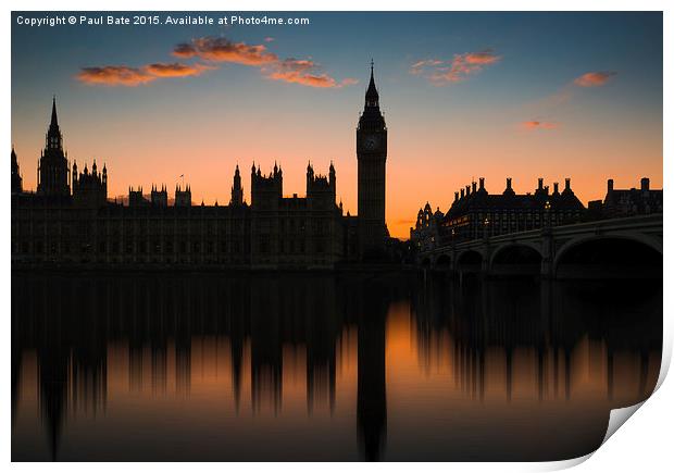  Westminster Sunset Print by Paul Bate