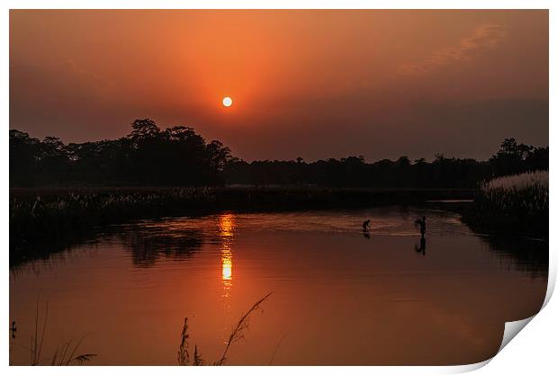 A beautiful Sunset and its reflection in water Print by Shreeram Khatri