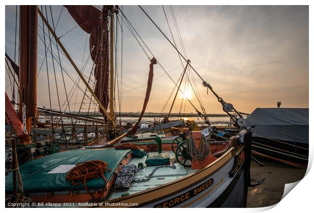Maldon barges at sunrise. Print by Bill Allsopp