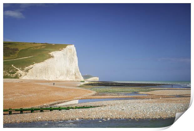Cuckmere Haven and the cliffs. Print by Bill Allsopp