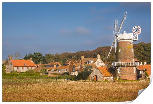 Cley-next-the-Sea village and windmill. Print by Bill Allsopp