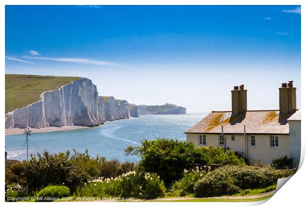 The Seven Sisters and Coastguard Cottages Print by Bill Allsopp
