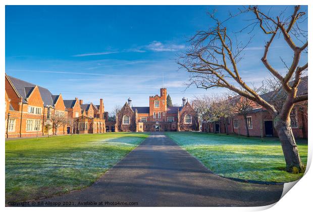 Loughborough Grammar School quadrangle. Print by Bill Allsopp