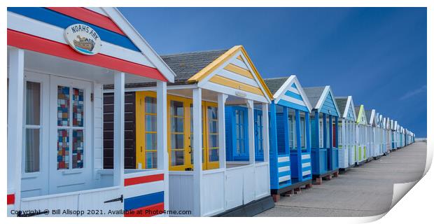 Beach huts panorama. Print by Bill Allsopp