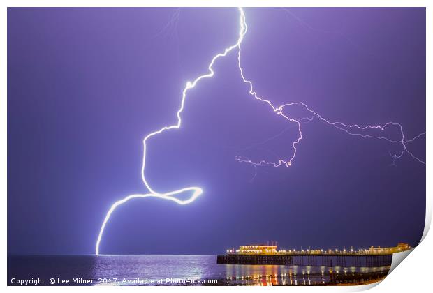 Worthing Pier Lightning  Print by Lee Milner